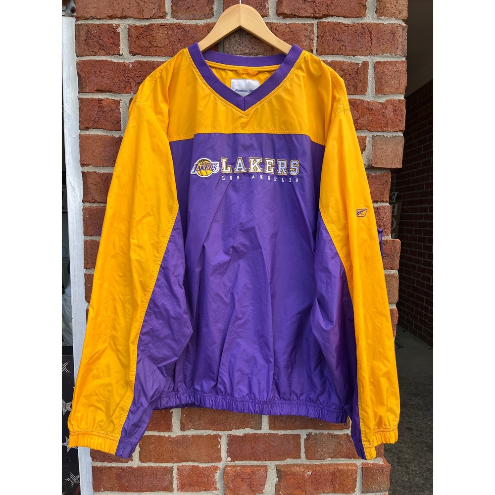 Vintage Reebok Los Angeles Lakers Windbreaker Pullover Jacket Purple Gold Mens